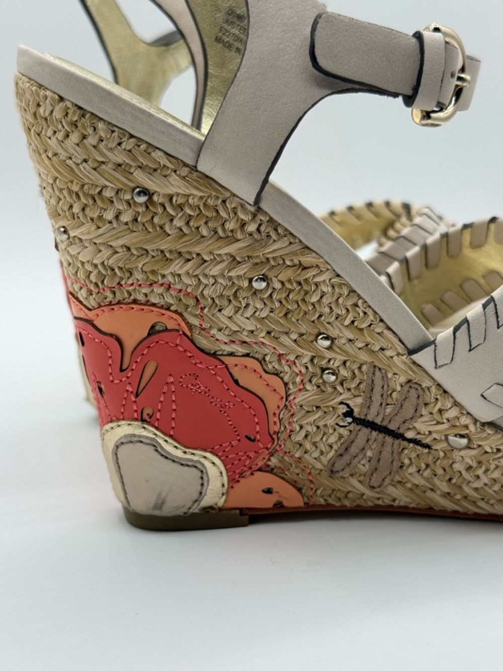Coach Justeen Wedge Sandals Beige Leather Floral Platform Espadrille Heels - Picture 6 of 17
